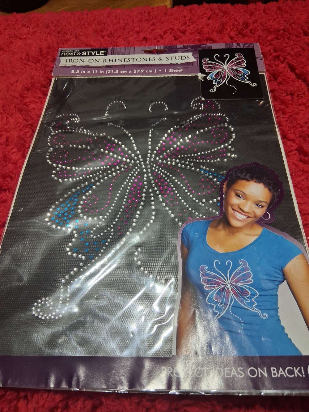 Iron-On Rhinestone Butterfly Accent - Pink/Blue/Silver